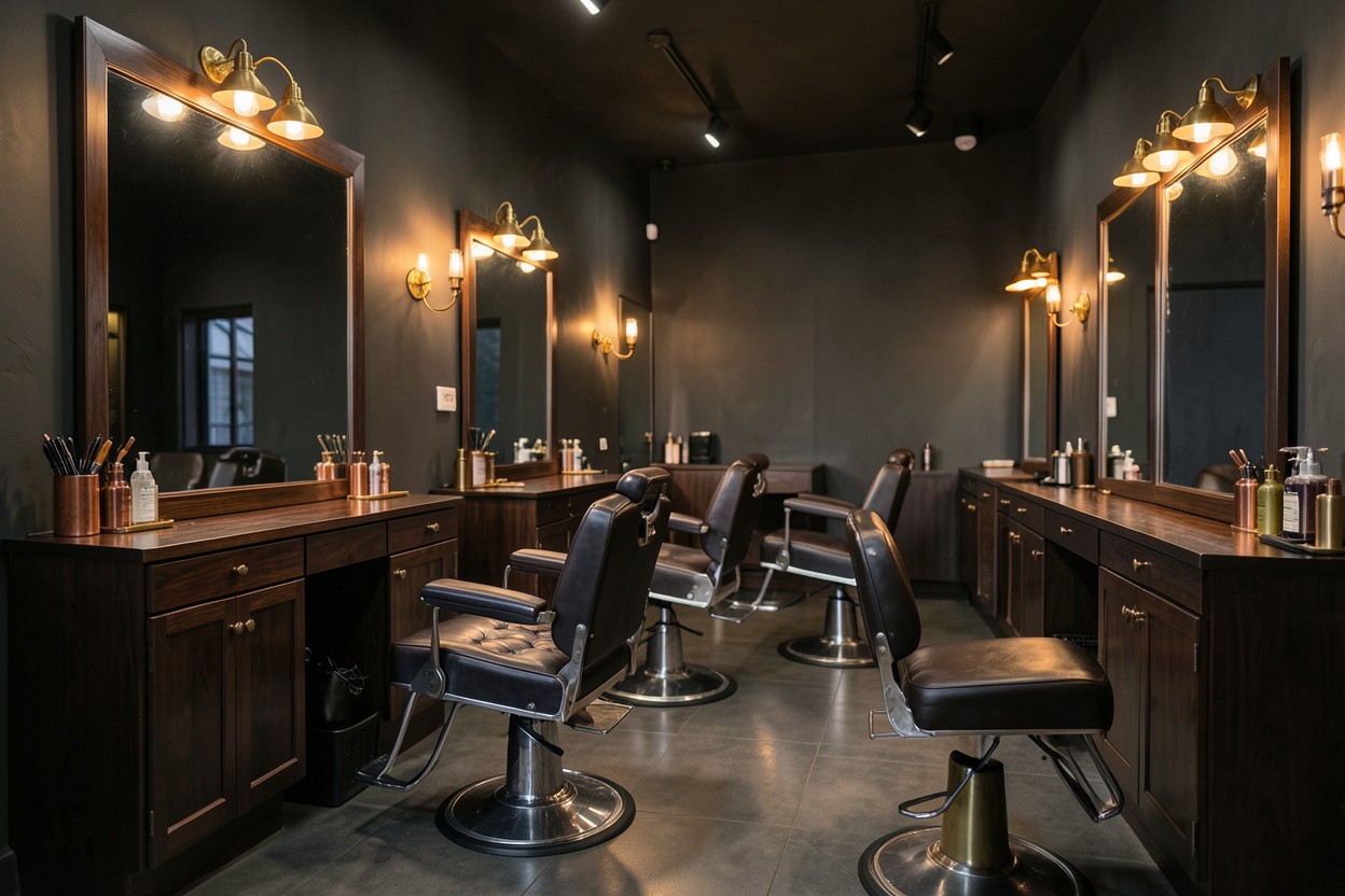 Interior cálido y moderno de una barbería